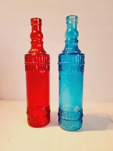 Bottiglia decorazione vetro arte natalizia rubino rosso e blu design rialzato - Foto 1 di 11