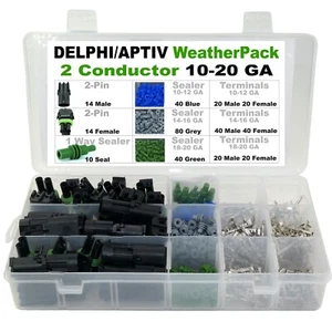 358pcs Aptiv (formerly Delphi) 2 Pin Weatherpack, 20 Amp Terminal Kit 10-20 - Picture 1 of 6