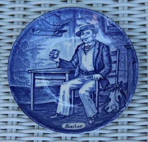 Antico piatto marinaio Enoch Wedgewood Tunstall LTD Inghilterra mini blu bianco 4 1/8" - Foto 1 di 5