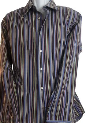 Mens Vintage XL L/S Shirt Multi Striped Button Up 1980's Loose REPORT - Image 1 of 4