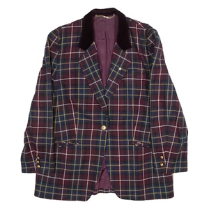 Womens Blazer Coat Maroon Wool Check M - Picture 1 of 6