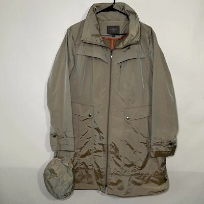 Chaqueta de lluvia Cole Haan para mujer talla XL tostada iridiscente empacable gabardina con capucha Foto 1 de 4