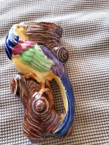 Vintage 1940s Japanese Majolica Tropical Bird of Paradise Tree Wall Pocket Vase - Picture 1 of 5