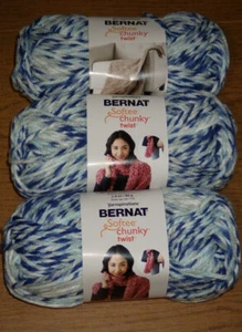 Lot of 3 Skeins, Bernat Softee Chunky Twist, 2.8 oz, 84 yds, Shadow Green (Blue) - Picture 1 of 2