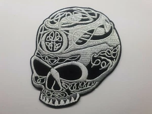 1pc Celtic Skull iron on or sew on Patch Biker tribal symbols - Picture 1 of 2