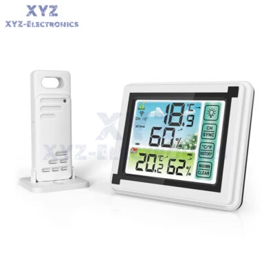 Digital LCD Indoor Outdoor Weather Station Clock Thermometer/Hygrometer Wireless - Image 1 of 4