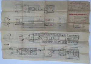 "Johan Van Oldenbarnevelt" Hut Cabin Deck Plan Ship Map Nederland Amsterdam 1958 - Picture 1 of 11