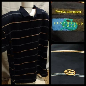 Mens Sedgefield Golf Double Mercerized Navy Blue Striped Polo Shirt Size Large - Picture 1 of 10