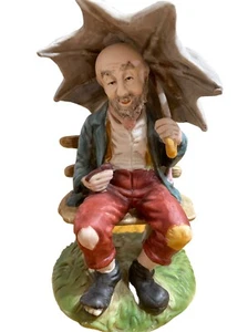 Ikonische Kunst Skulptur alter Mann Bank Regenschirm 8" handbemalt detailliert 3D - Bild 1 von 10