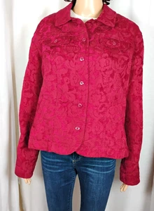 Chaqueta De Colección Croft & Barrow Mujer Lg Rojo Vino Jacquard Damasco Boho Clásica - Imagen 1 de 23