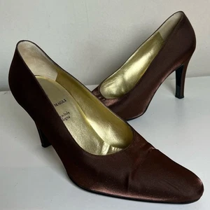 Bruno Magli Vintage braun Satin Leder Absätze runde Spitze Stiletto Pumps Größe 9,5 - Bild 1 von 9