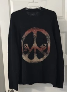 AllSaints Black Peace Sign Graphic Print Cardigan Oversized Fit Mens SZ M Casual - Picture 1 of 14