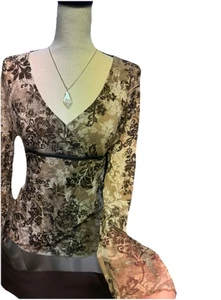 Axcess Liz Claiborne Netz Wickel Top S braun Blumen transparent stretchig Fee süß Y2K - Bild 1 von 4