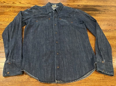True Religion Shirt Men L Blue Denim Western Cowboy Rodeo Snap Long Sleeve - Image 1 of 4
