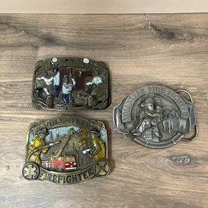 3 Vintage Volunteer Firefighter Belt Buckle 1986/1990 American  Made in USA - Picture 1 of 8