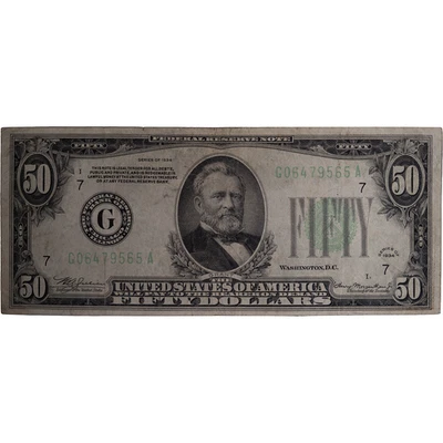 1934 $50 Fifty Dollar Bill Federal Reserve Note - Chicago, Illinois ~ Circulated - Image 1 of 2