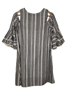 Sugar + Lips Women's Blue Striped Chambray Cold Shoulder Dress Sz M Ruffles - Picture 1 of 11