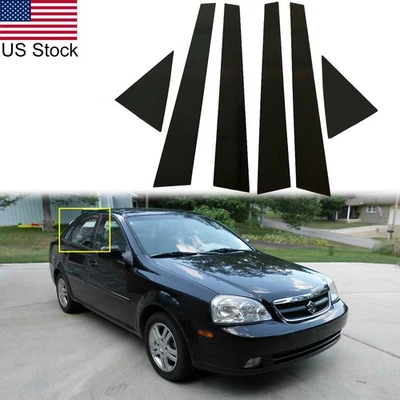 Para Suzuki Forenza 4 puertas 2004-2008 6 piezas postes de pilar negro brillante cubiertas de molduras de puerta Foto 1 de 4