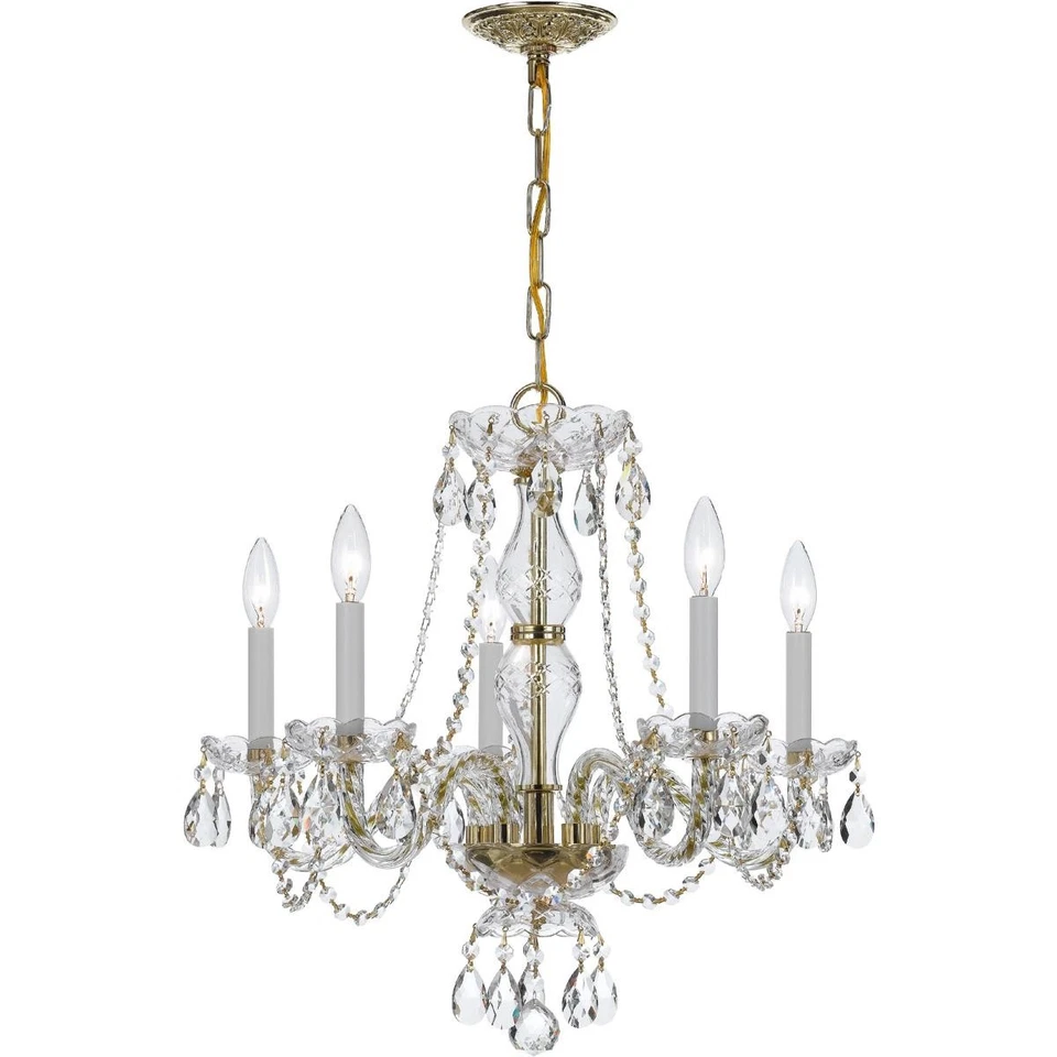 Crystorama 5045-pb-cl-mwp Traditional Crystal 1 Tier Chandelier Lighting 5 Light 300 Watts Brass