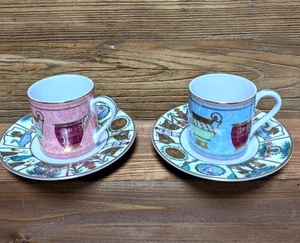 Vintage GUCCI Demitasse Cup & Saucer SET 2 pcs Pink/Blue Pair - Picture 1 of 8