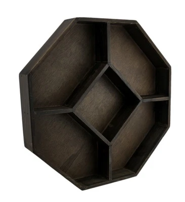 Estante de exhibición de cristal hexagonal geométrico de madera marrón oscuro Zeckos Foto 1 de 3