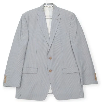 Lauren Ralph Lauren Blazer Mens 42R Seersucker Stripe Jacket Gray Cream  - Image 1 of 4