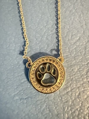 Adjustable Silver Tone CZ Halo Paw Print Necklace W/Lobster Clasp - Image 1 of 4