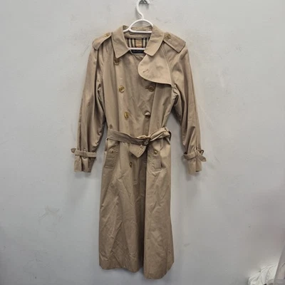 Burberry's Vintage Beige Cotton Nova Check Long Trench Belted Coat Size Uk 10 - Image 1 of 4