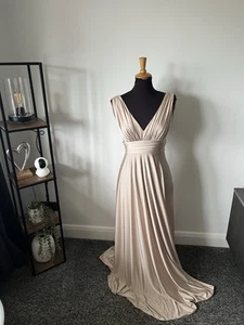 Biba Champagner Satin Anlass Abend Langes Kleid Größe 6 Ballkleid Ballkleid - Bild 1 von 9