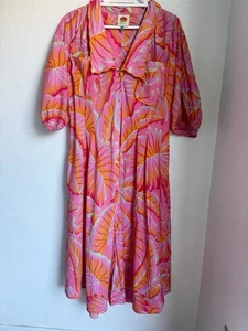 Farm Rio Anthropologie Vibrant Print Bright Forest Midi Dress Puff Sleeve Size L - Bild 1 von 20