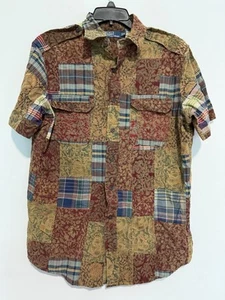 Vintage Polo Ralph Lauren Patchwork Mens Shirt Short Sleeve Size M 100% Cotton - Picture 1 of 4