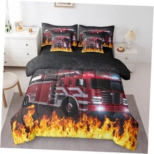 Kids Fire Truck Bedding Comforter Sets for Boys Girls Cartoon Firefighter Car - Picture 1 of 6