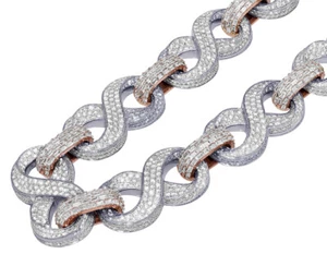 Men's Infinity Link 58.5CT Real Diamond 18MM Chain 10k White/Rose Gold 22" - Picture 1 of 4