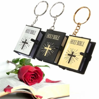 Mini Libro Inglés Biblia Llavero Jesucristo Cruz Oro Plata Bolsa de Regalo Gratis Foto 1 de 4
