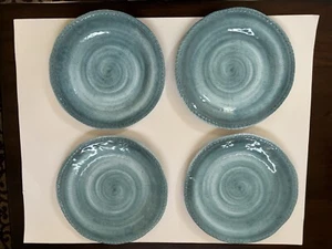 4 Nanette Lepore Melamin Essteller grün blau geknackt überbacken 10,75" D - Bild 1 von 15