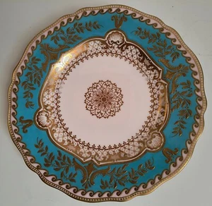 Antique Copeland Dessert /Cabinet Plate (Sèvres Style). Turquoise, White & Gold - Picture 1 of 11
