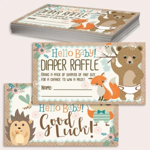 Diaper Raffle Tickets - Woodland Babes - Set of 50 Double - Sided Raffle Cards - Picture 1 of 7