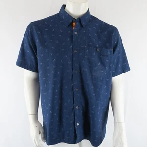 Orvis Short Sleeve Button Up Shirt Mens L Active Fit Trout Fish Print Navy Blue - Picture 1 of 11