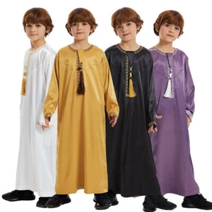 Muslim Boy Long Robe Children Tassels Dress Abaya Kids Eid Kaftan Clothes Burqa - Picture 1 of 58