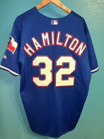 Majestic MLB Texas Rangers Jersey #32 Hamilton Size 48 Mens XL Stitched Logo Cover
