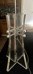 Mid Century Modern Lucite 4 Panel X Shape w/ Chrome Accent. See Details wu - Picture 1 of 13