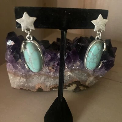Envy Celestial Silver Tone Southwest Turquoise Dyed Howlite Dangle Earrings boho - Image 1 of 4