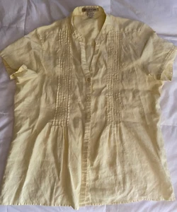 XL Ecologie 100% Linen Butter Yellow Embroidered Boho SUMMER Blouse Button Up - Picture 1 of 6