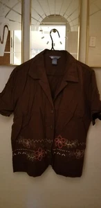 Koret Brown Shirt and Pant Set Short Sleeve Embellished Top Mixed Sizes 12,L - Picture 1 of 6
