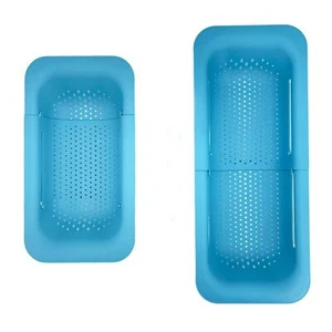 Blue Over-Sink Colander Adjustable Basket for Pasta Vegetables and Dishes - Picture 1 of 5