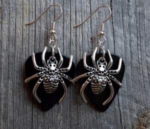 Spider Charm Guitar Pick Earrings with Surgical Steel Earwires - Picture 1 of 10