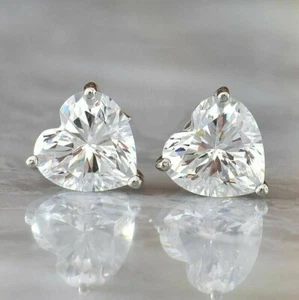2Ct Heart Cut Lab Created Diamond Solitaire Stud Earrings 14K White Gold Finish - Picture 1 of 5