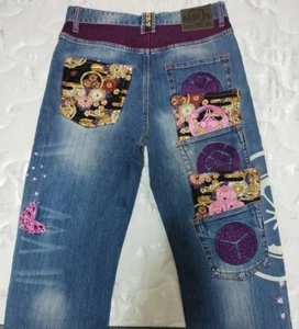 Karakuri Tamashii 絡繰魂 Denim Jeans Pants Butterfly Japanese Embroidered Blue 34 - Picture 1 of 16