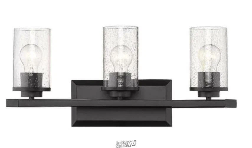 Vaidade de banho Mercer 3 luzes em preto fosco com detalhes em preto fosco vidro semeado - Imagem 1 de 2