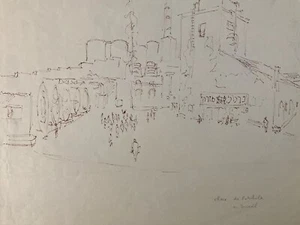 Schöne Tuschezeichnung auf Papier Rothschild Israel Stadt George Massa 1960 alt - Bild 1 von 9